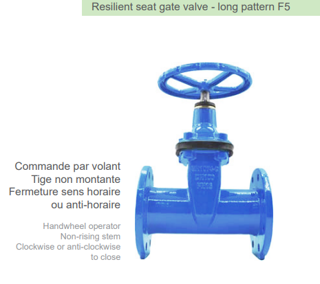 Resilient seat gate valve - long pattern F5